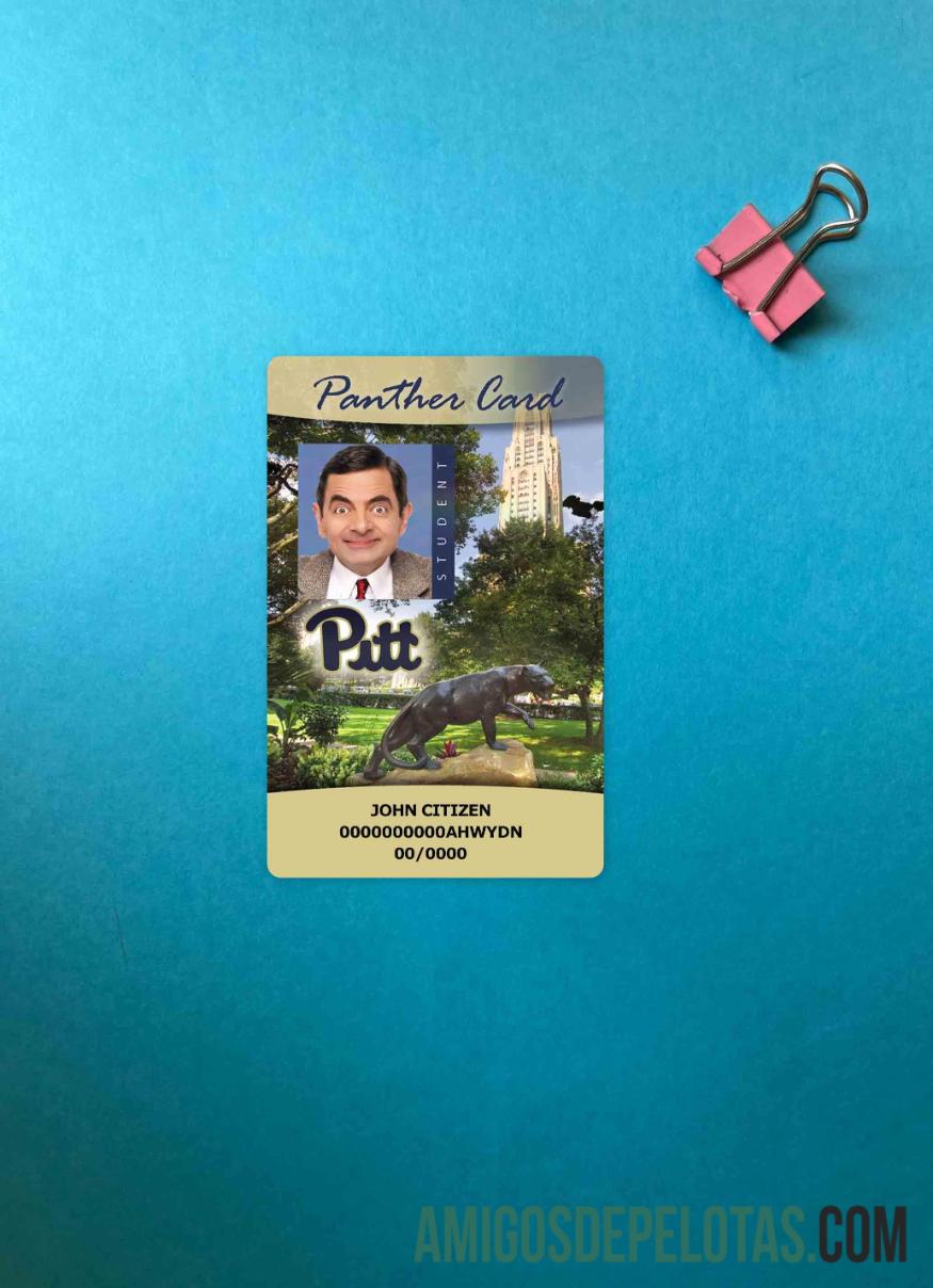 AS The universitas of Pittsburgh mahasiswa Kartu Identitas, Panther kartu tampilan foto depan templat