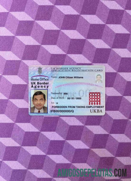 Inggris Raya perbatasan agensi aplikasi pendaftaran kartu tampilan foto depan templat