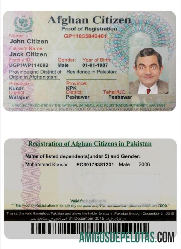Afganistan Citizen proof of pendaftaran kartu PSD templat