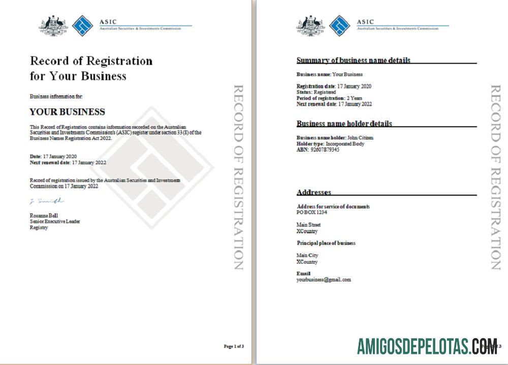 Aust (ASIC) Record of bisnis pendaftaran templat