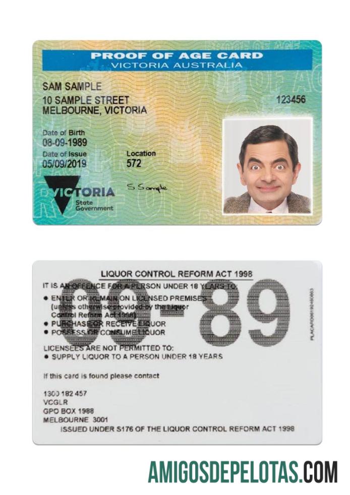 Australia Victoria proof of age kartu desain