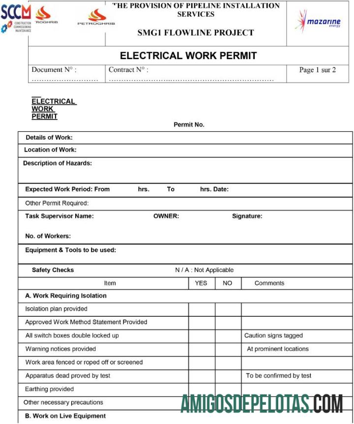 Construction commissioning maintenance electrical kerja izin sampel