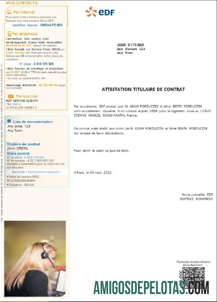 Prancis EDF attestation de contrat makering
