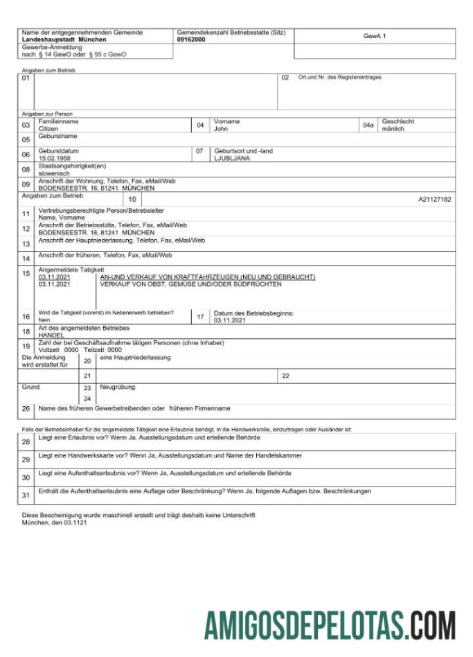 Dapat Diedit Jerman MunicipalityBusiness pendaftaran Word and PDF templat