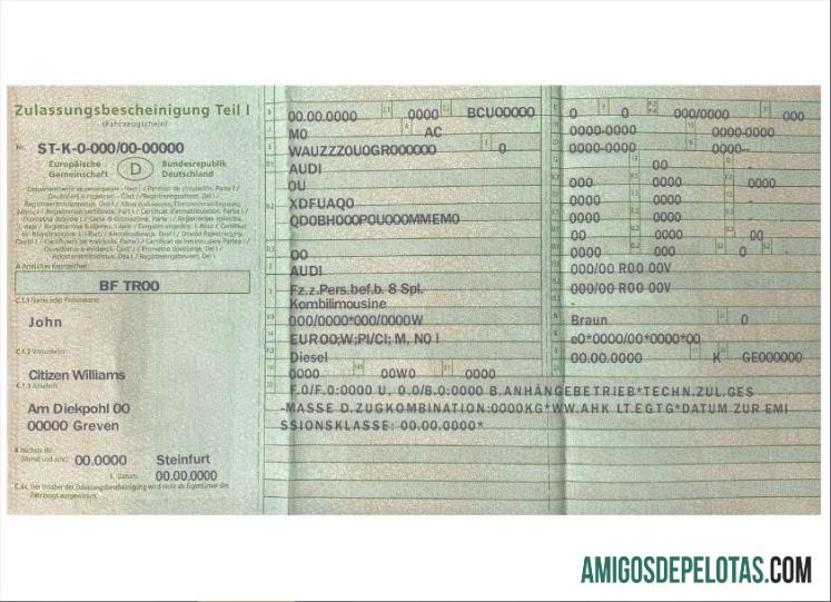 Jerman vehicle pendaftaran sertifikat sampel