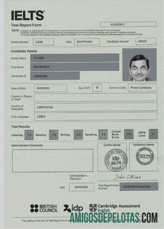 IELTS test Laporan Formulir sertifikat desain