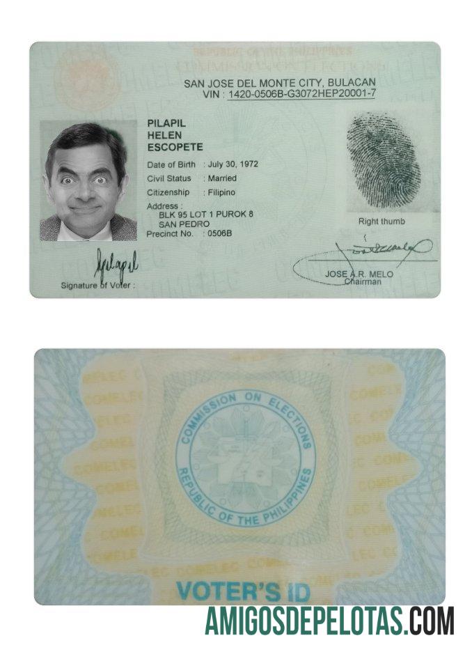 Filipina San Jose Del Monte voters Kartu Identitas sampel