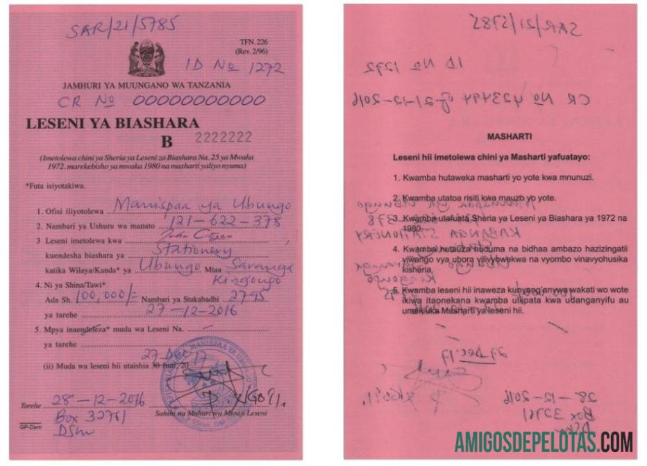 Tanzania bisnis lisensi ) desain