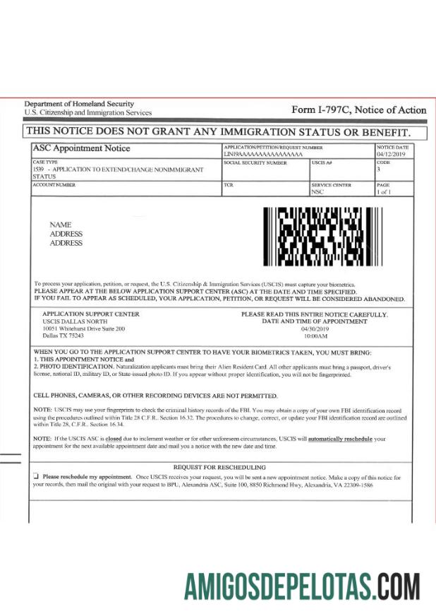 U.S. Citizenship and Immigration services Formulir I 797C, Notice of action pratinjau