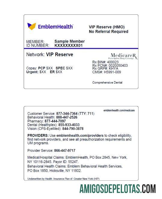AS Baru York EmblemHealth kesehatan sertifikat kartu templat