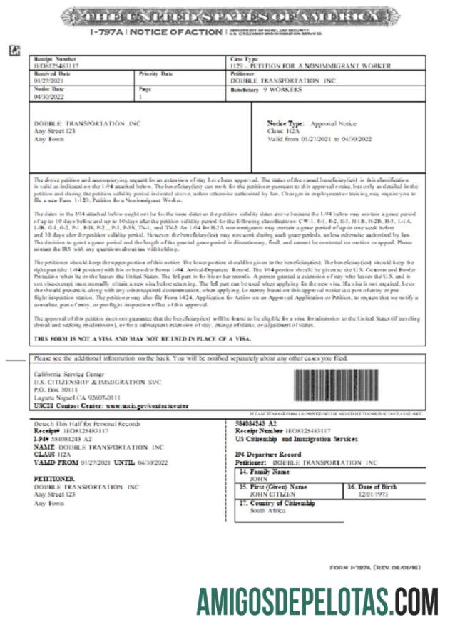 AS Notice of Action Formulir I 797A templat