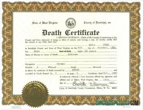 AS Randolph county commission kematian sertifikat makering