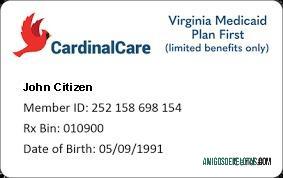 AS Virginia Medicaid Plan First medis kartu templat