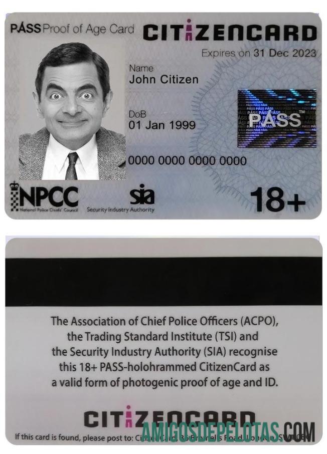 Inggris Raya Pass CitizenCard (proof of age kartu) templat