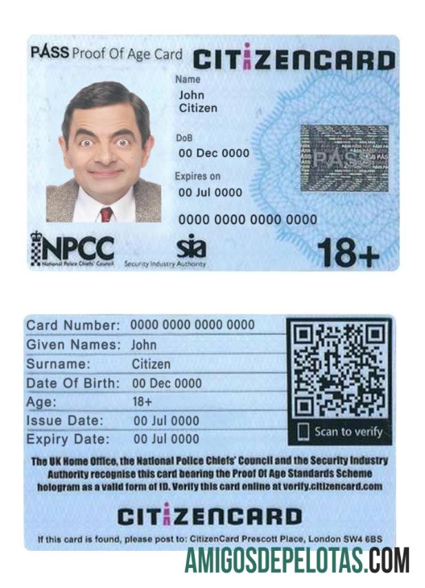 Inggris Raya pass proof of age citizencard desain
