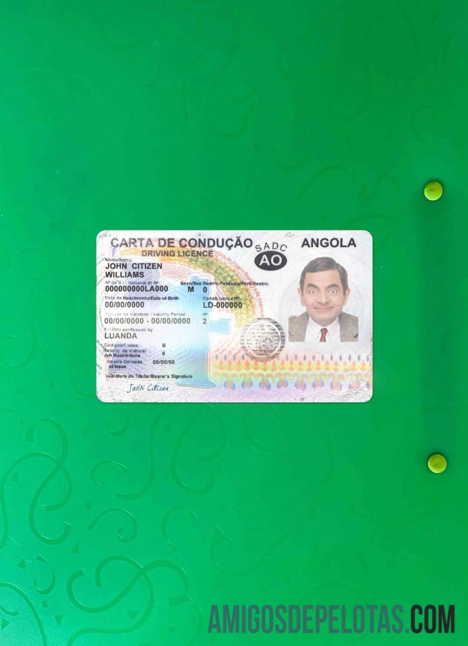 Angola Surat Izin Mengemudi 2018 2028 tampilan foto depan sampel
