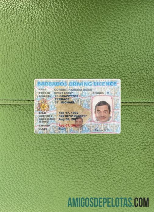 Barbados Surat Izin Mengemudi tampilan foto depan pratinjau