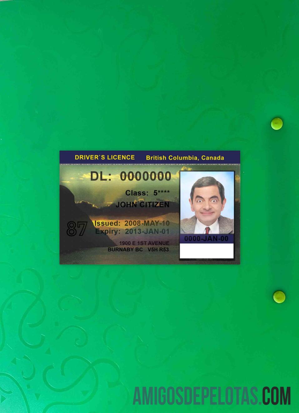 Kanada British Columbia DL, versi 2 tampilan foto depan desain