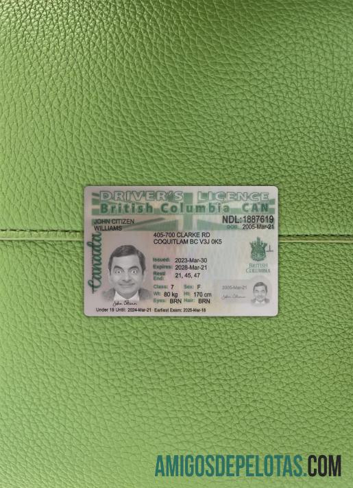 Kanada British Columbia Surat Izin Mengemudi 2021 sekarang tampilan foto depan desain