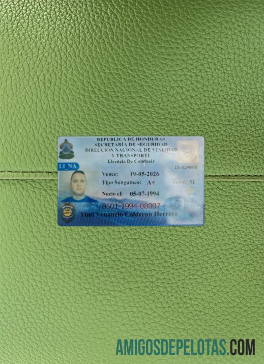 Honduras Surat Izin Mengemudi tampilan foto depan sampel