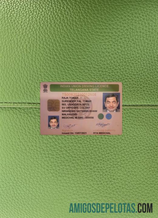 India Telangana state Surat Izin Mengemudi tampilan foto depan pratinjau