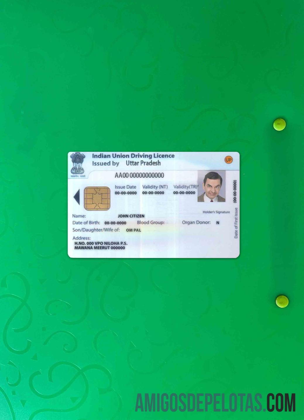 Indian serikat Surat Izin Mengemudi tampilan foto depan desain