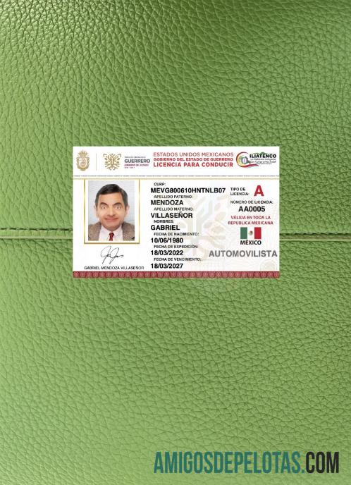 Meksiko Guerrero state Surat Izin Mengemudi tampilan foto depan makering