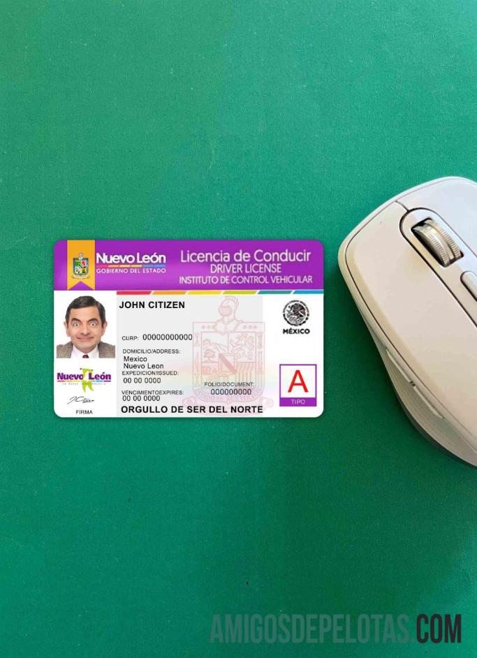 Meksiko Nuevo Leon Surat Izin Mengemudi tampilan foto depan sampel