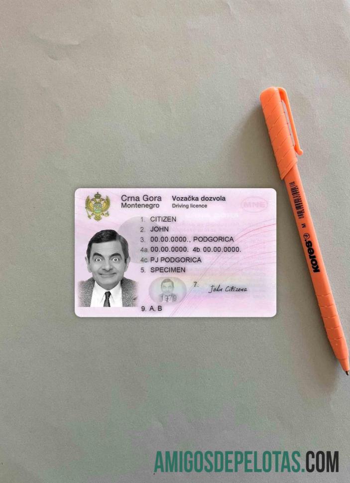 Montenegro Surat Izin Mengemudi tampilan foto depan makering