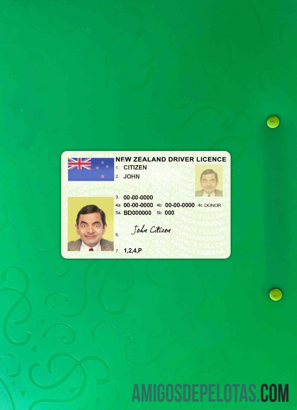 Selandia Baru hijau Surat Izin Mengemudi (fully qualified) tampilan foto depan makering