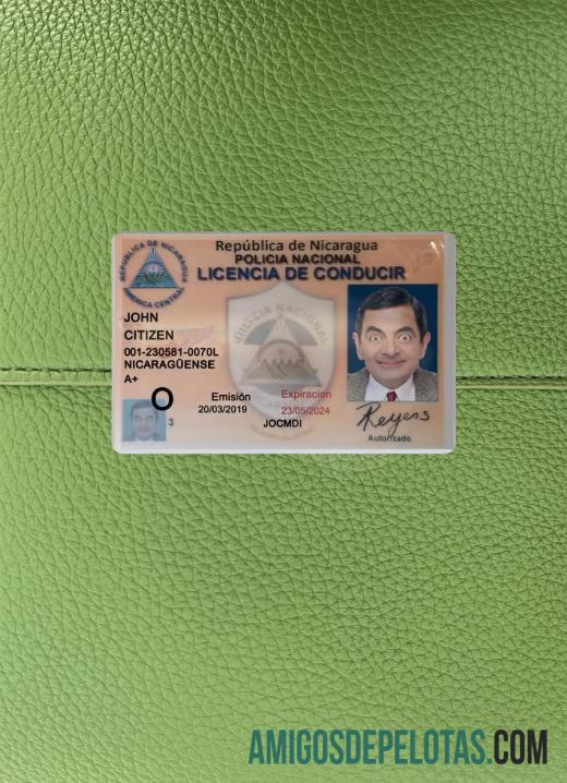 Nikaragua Surat Izin Mengemudi 2019 sekarang tampilan foto depan pratinjau