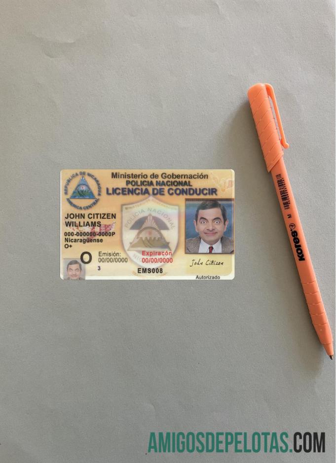 Nikaragua Surat Izin Mengemudi tampilan foto depan desain