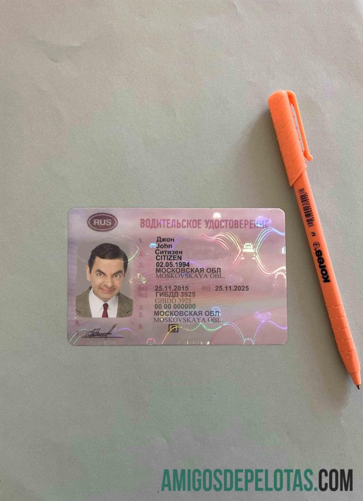 Rusia Surat Izin Mengemudi tampilan foto depan sampel