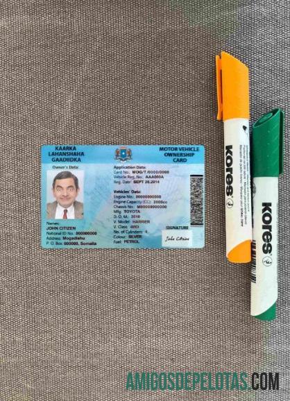 Somalia Surat Izin Mengemudi tampilan foto depan sampel
