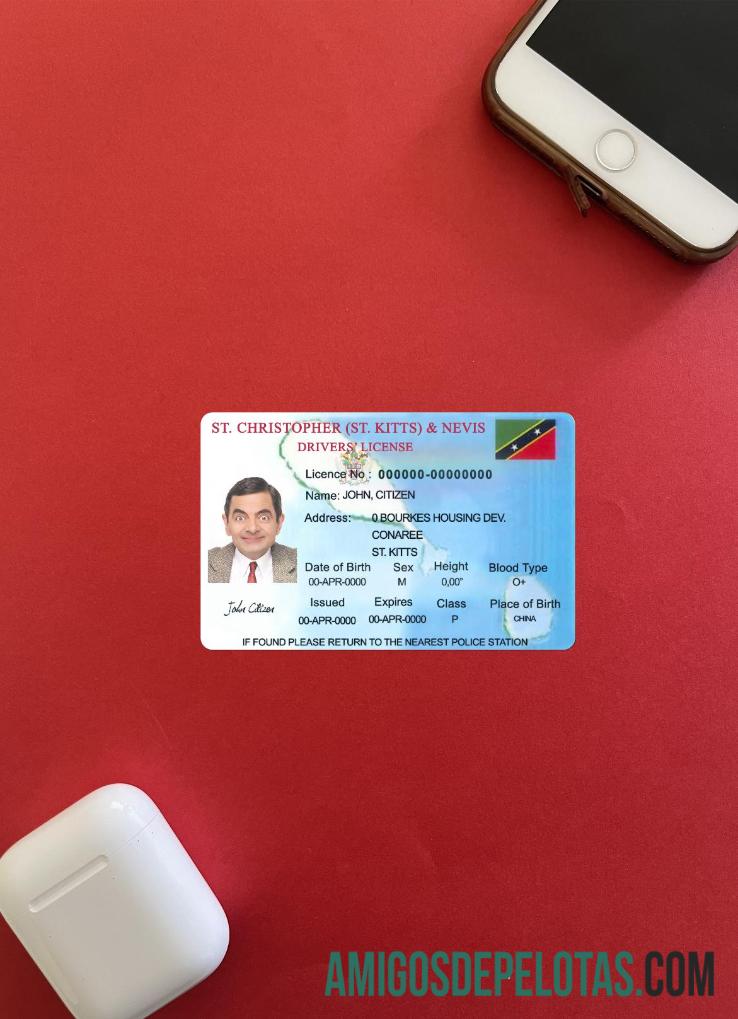 St Kitts & Nevis Surat Izin Mengemudi tampilan foto depan desain