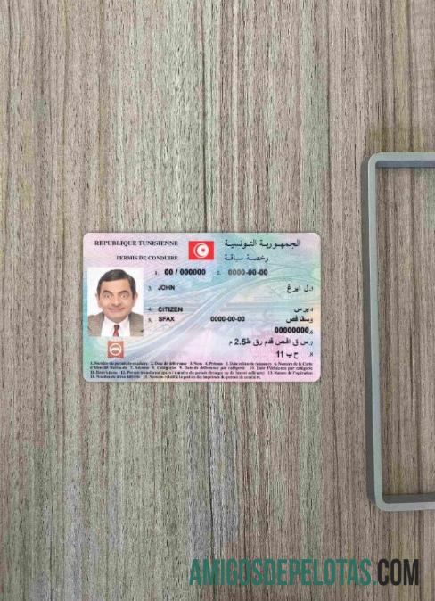 Tunisia Surat Izin Mengemudi tampilan foto depan desain