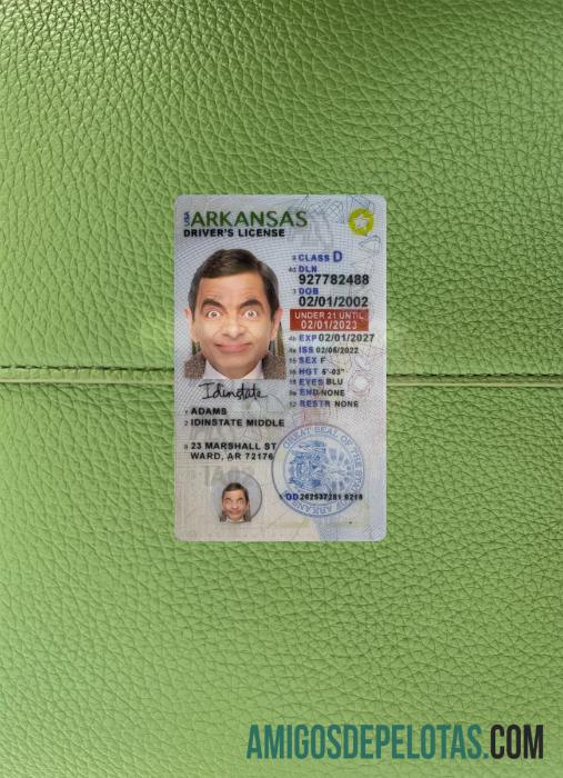 AS Arkansas under 21 Surat Izin Mengemudi tampilan foto depan templat