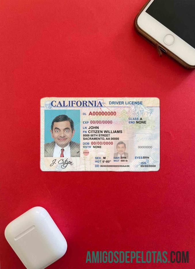 AS California driver lisensi tampilan foto depan pratinjau