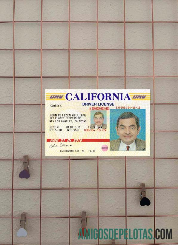 AS California Surat Izin Mengemudi versi 3 tampilan foto depan templat