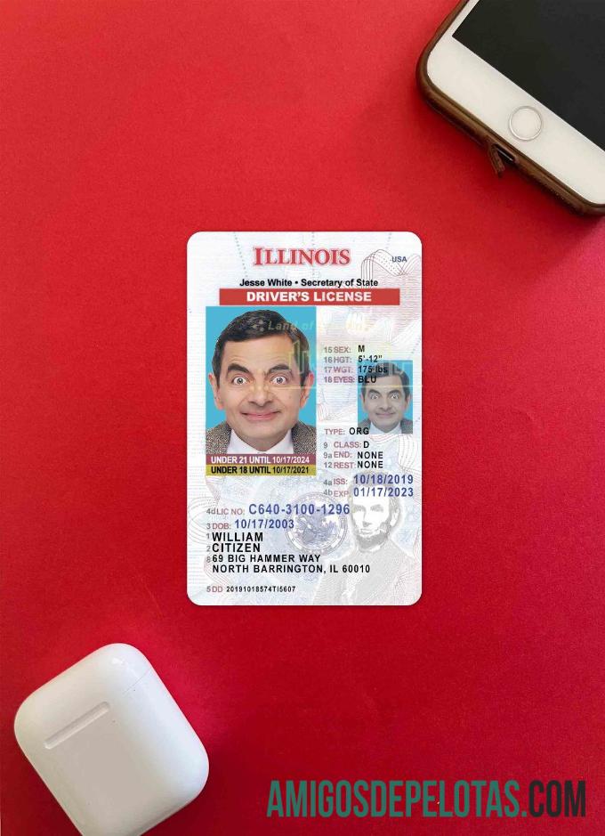 AS Illinois Surat Izin Mengemudi under 21 tampilan foto depan desain