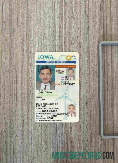 AS Iowa Surat Izin Mengemudi under 21 tampilan foto depan templat