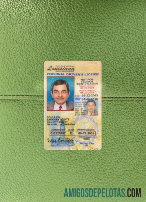 AS Louisiana under 21 Surat Izin Mengemudi tampilan foto depan templat