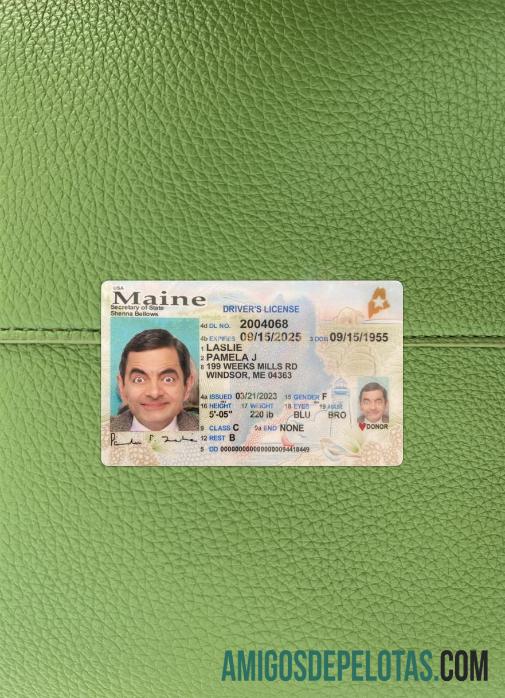 AS Maine Surat Izin Mengemudi 2023 sekarang tampilan foto depan templat
