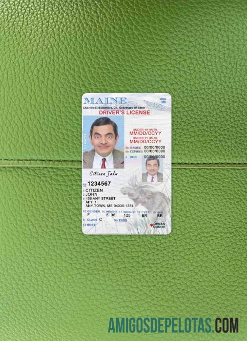 AS Maine Surat Izin Mengemudi under 21 tampilan foto depan sampel