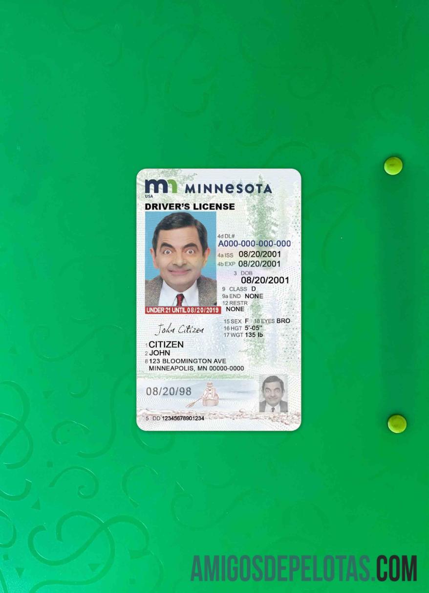 AS Minnesota Surat Izin Mengemudi under 21 tampilan foto depan desain