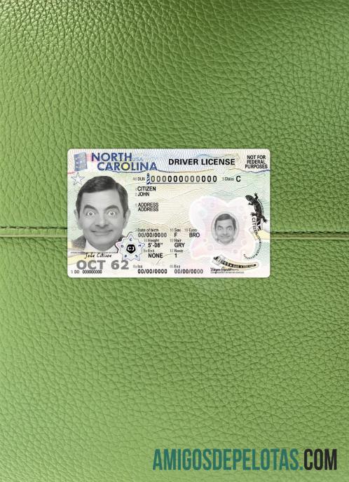 AS North Carolina Surat Izin Mengemudi 2024 sekarang tampilan foto depan templat