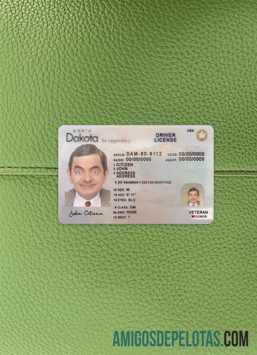 AS North Dakota Surat Izin Mengemudi 2023 sekarang tampilan foto depan desain