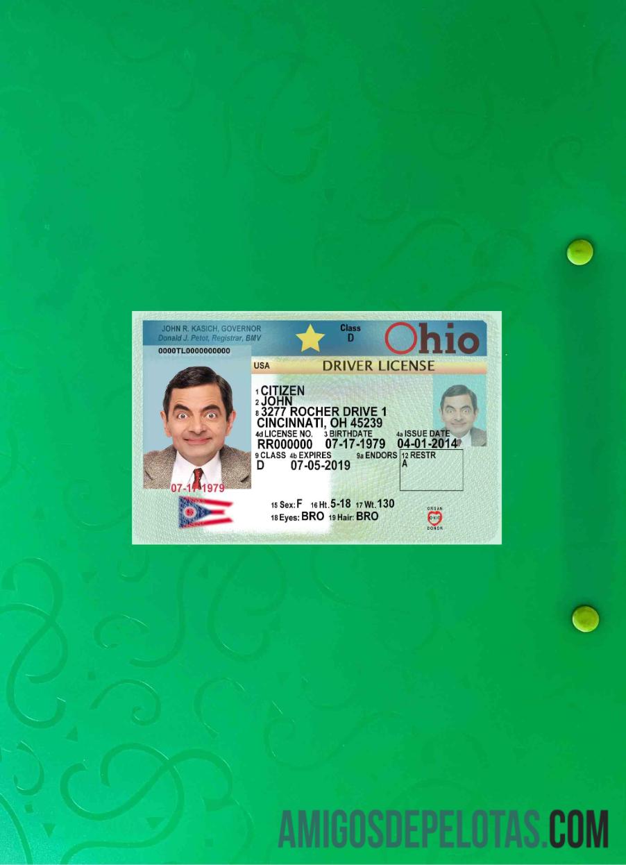 AS Ohio Surat Izin Mengemudi 2018 sekarang tampilan foto depan makering