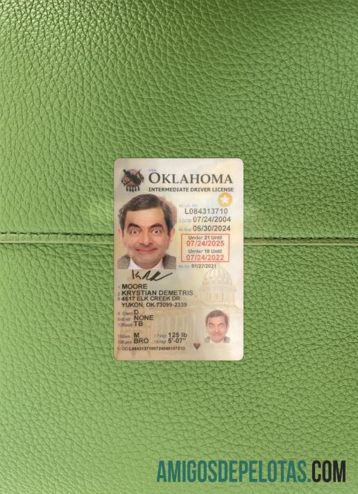 AS Oklahoma under 21 Surat Izin Mengemudi tampilan foto depan pratinjau
