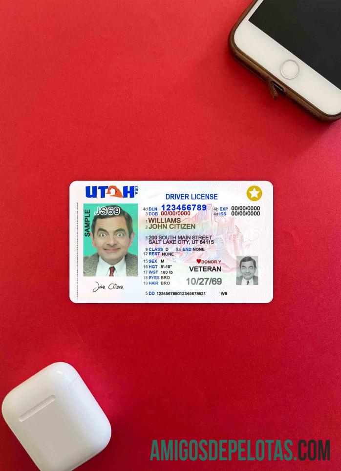 AS Utah Surat Izin Mengemudi 2021 sekarang tampilan foto depan templat